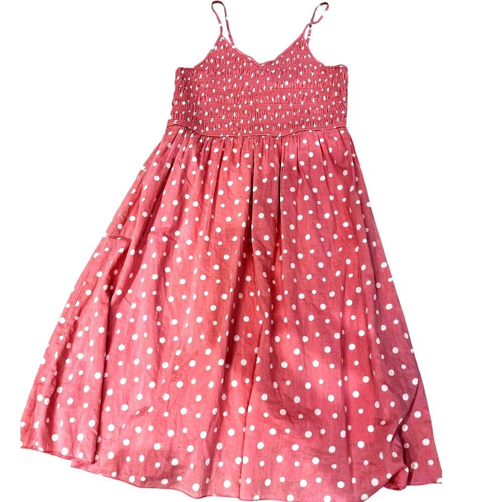Keren Hart Dress Womens M Pink Polka Dot Smocked Midi NWT Cotton